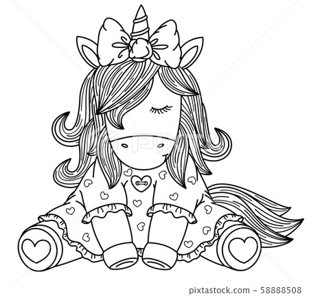 Vector  unicorn,  baby girl cartoon. 58888508