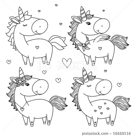 Vector unicorn cartoons, black silhouette. Vector unicorn cartoons, black silhouette. 58888516