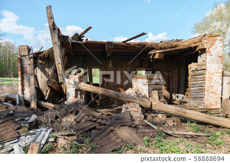 destroyed old brick home. destroyed old brick home. 58888694