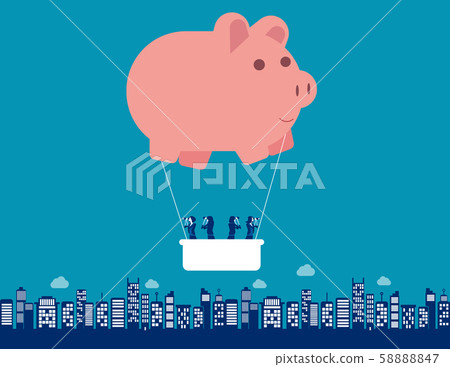 Piggy bank hot air balloon with business team. - Stock Illustration ...