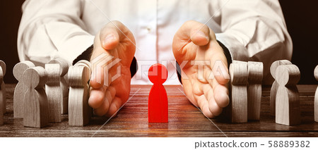 A businessman pushes a crowd of people and finds the right person. Identify disloyal, repression, dissent. toxic, non-competent worker. manages the business. Candidate for work talent. Human resources A businessman pushes a crowd of people and finds the right person. Identify disloyal, repression, dissent. toxic, non-competent worker. manages the business. Candidate for work talent. Human resources 58889382