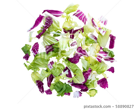 Round heap of salad leaves top view Round heap of salad leaves top view 58890827