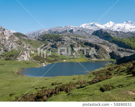 View from above to the Ercina mountain lake near 58890831