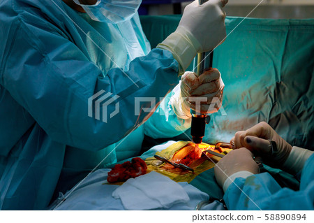 Surgeon cuts the patient during procedure in the Surgeon cuts the patient during procedure in the 58890894