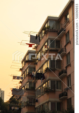 Shanghai sunset and laundry Shanghai sunset and laundry 58890933