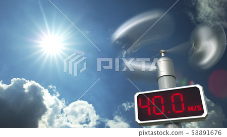 Anemometer shows 40 meters per second wind speed. Weather forecast related 3D rendering Anemometer shows 40 meters per second wind speed. Weather forecast related 3D rendering 58891676