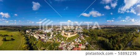 Aerial Panorama view of Lutsk Cityscape Near The Lubart Castle. 58892236