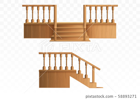 Porch from wooden balustrade design elements. 58893271