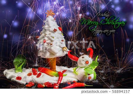 耶誕賀卡，食材，雪人，クリスマスグリーティングカード、食材、雪だるま、 ingredients, 58894157