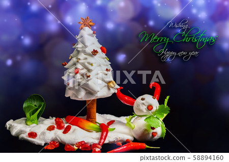 耶誕賀卡，食材，雪人，クリスマスグリーティングカード、食材、雪だるま、 ingredients, 58894160