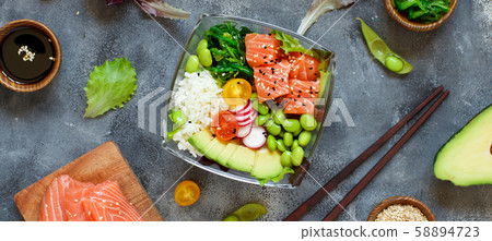 Hawaiian salmon poke bowl 58894723