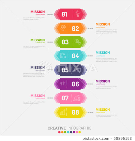 Infographic design template with numbers 8 option for Presentation infographic, Timeline infographics, steps or processes. Vector illustration. Infographic design template with numbers 8 option for Presentation infographic, Timeline infographics, steps or processes. Vector illustration. 58896198