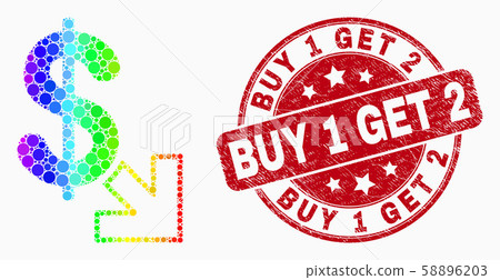 Vector Bright Dotted Export Dollar Icon and Grunge Buy 1 Get 2 Stamp Vector Bright Dotted Export Dollar Icon and Grunge Buy 1 Get 2 Stamp 58896203