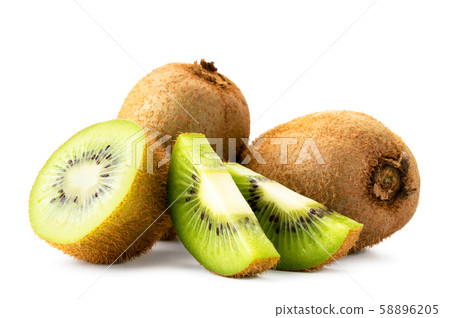 Ripe kiwi with half and pieces on a white Ripe kiwi with half and pieces on a white 58896205