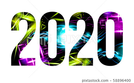2020 - year number shining background. Glow effect on white background. 58896400