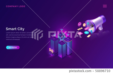 Smart city, wireless network technology concept Smart city, wireless network technology concept 58896710