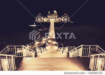 Pier in Sellin at night, Germany. Pier in Sellin at night, Germany. 58896729