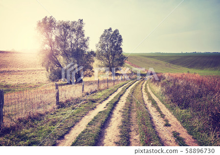 Scenic country road at sunset. 58896730