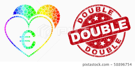 Vector Spectrum Dot Euro Love Hearts Icon and Scratched Double Stamp Seal Vector Spectrum Dot Euro Love Hearts Icon and Scratched Double Stamp Seal 58896754