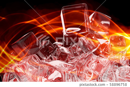 Ice cubes isolated on fire burn background 3d illustration Ice cubes isolated on fire burn background 3d illustration 58896758