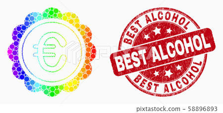 Vector Spectral Pixelated Euro Award Icon and Distress Best Alcohol Watermark 58896893