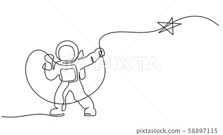 Astronaut logo one continuous line drawing Vector 58897115