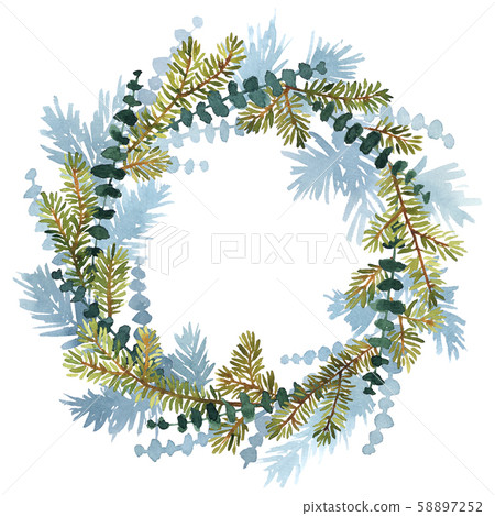Christmas watercolor wreath of spruce with twigs Christmas watercolor wreath of spruce with twigs 58897252
