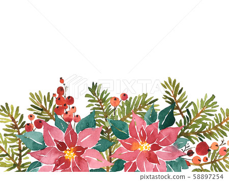 Watercolor arrangement of Christmas evergreens. Watercolor arrangement of Christmas evergreens. 58897254
