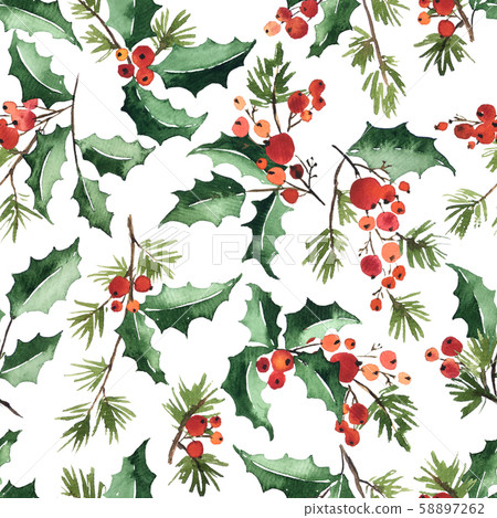 Christmas watercolor seamless pattern with twigs 58897262