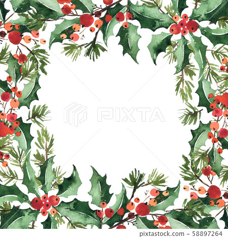 Christmas watercolor square frame arangement of Christmas watercolor square frame arangement of 58897264