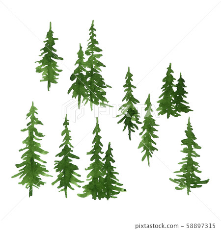 Watercolor set of green pine trees for Christmas 58897315