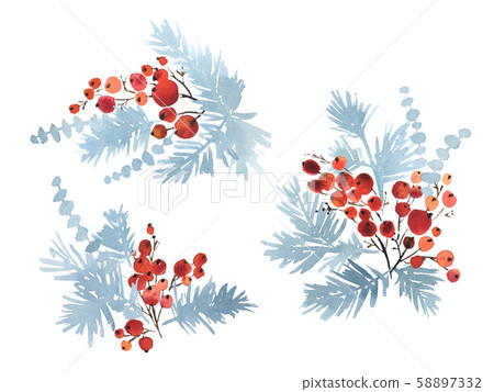 Collection of watercolor arrangements of Christmas 58897332