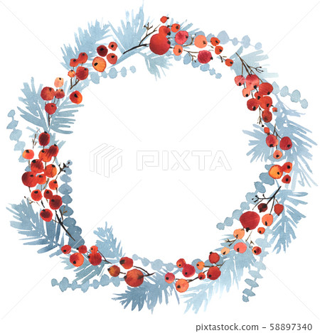 Watercolor Christmas wreath of blue spruce red Watercolor Christmas wreath of blue spruce red 58897340