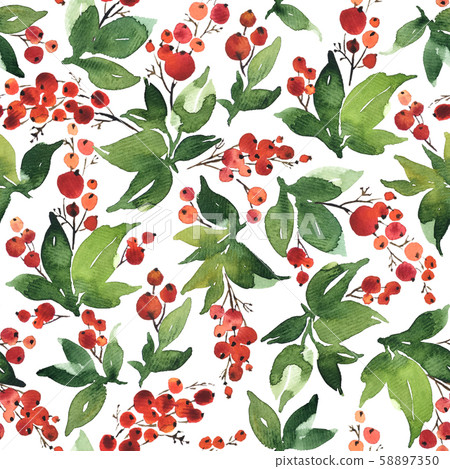 Christmas Watercolor seamless pattern with holly Christmas Watercolor seamless pattern with holly 58897350