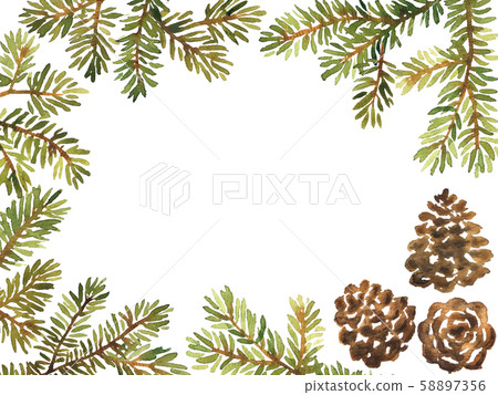 Watercolor frame arrangement with spruce and pine Watercolor frame arrangement with spruce and pine 58897356