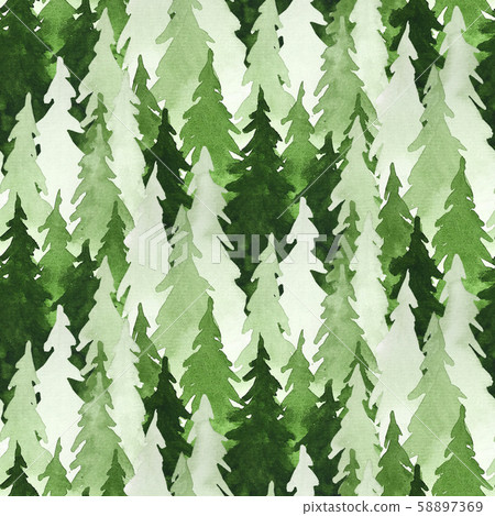 Seamless watercolor pattern with green pine trees. Seamless watercolor pattern with green pine trees. 58897369