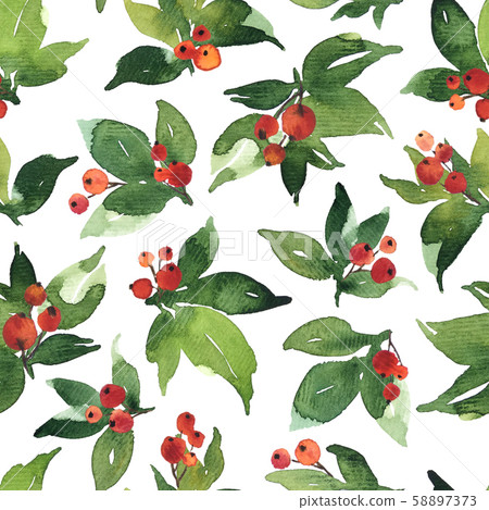 Christmas Watercolor seamless pattern with red Christmas Watercolor seamless pattern with red 58897373