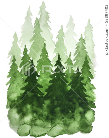 Watercolor green pine trees. Christmas and New 58897402