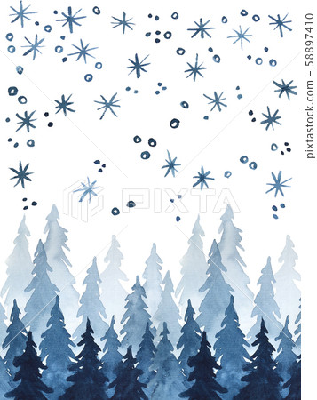 Watercolor Christmas and New Year landscape Watercolor Christmas and New Year landscape 58897410