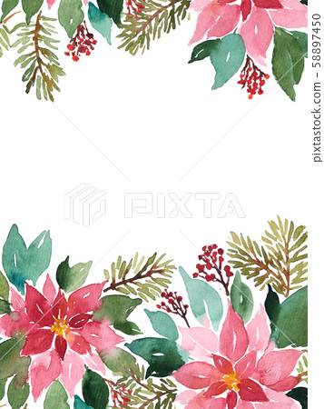 Watercolor Christmas template with evergreen Watercolor Christmas template with evergreen 58897450