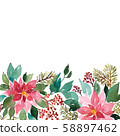 Watercolor Christmas card with evergeen plants. 58897462