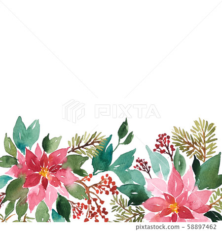 Watercolor Christmas card with evergeen plants. Watercolor Christmas card with evergeen plants. 58897462