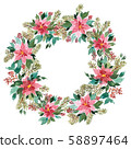 Watercolor Christmas wreath of evergeen plants. 58897464