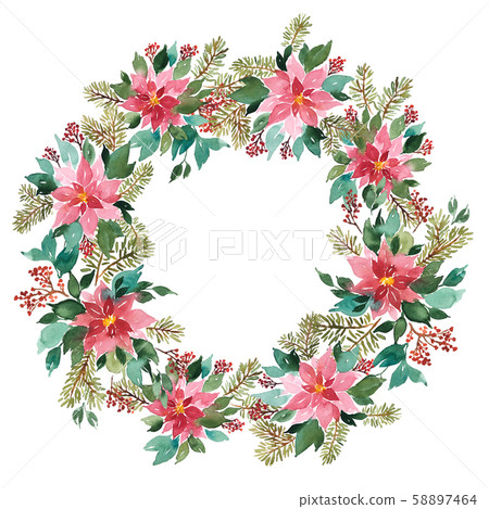 Watercolor Christmas wreath of evergeen plants. Watercolor Christmas wreath of evergeen plants. 58897464