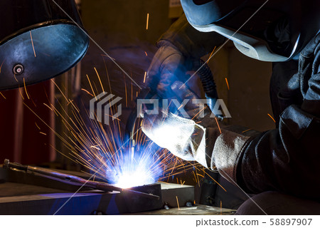 Industrial steel welder in factory welder, 58897907