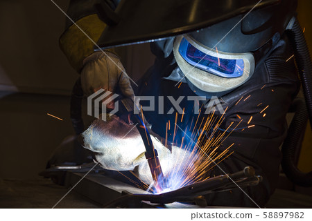 Industrial steel welder in factory welder, 58897982