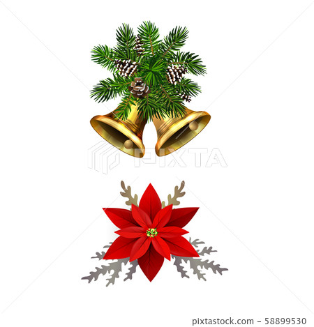 Christmas decorations with fir tree golden jingle bells Christmas decorations with fir tree golden jingle bells 58899530
