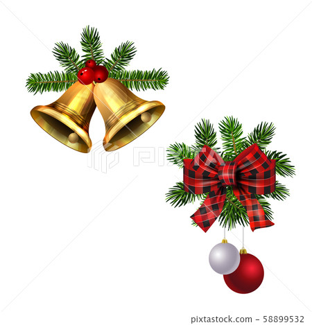 Christmas decorations with fir tree golden jingle bells 58899532