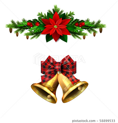 Christmas decorations with fir tree golden jingle bells Christmas decorations with fir tree golden jingle bells 58899533