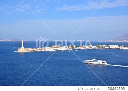 Mediterranean Sea Sicily Messina Port Golden Madonna Statue Messina Strait Mediterranean Sea Sicily Messina Port Golden Madonna Statue Messina Strait 58899593